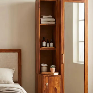Solid Wood Tall Dressing <b>Table</b> with Full Length <b>Mirror</b> | Lockable <b>Vanity</b> Cabinet with Shelves | Wholesale Bedroom Furniture - Product Image 1