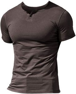 เสื้อเชิ้ตแขนสั้นคอวีทรงเข้ารูปผ้าฝ้าย 100% ระบายอากาศได้ดีสำหรับผู้ชาย ติดกระดุมเม็ดเดียว สไตล์ลำลอง เหมาะสำหรับฤดูร้อน - Product Image 1