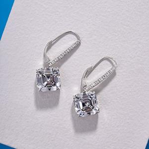 Asscher Cut Moissanite Drop <b>Earrings</b> Velaboo 925 <b>Silver</b> Leverback <b>Dangle</b> <b>Earrings</b> Elegant Square Stone Jewelry Gift for Women - Product Image 2