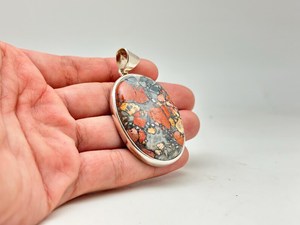 Pendentif ovale élégant vintage en jaspe, fait main, en argent sterling 925, pierre précieuse naturelle, collier artisanal, design unique - Product Image 6