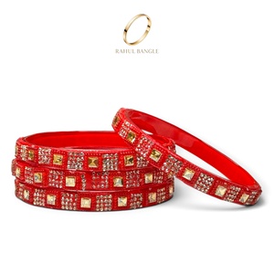 Timeless Kashmiri <b>Red</b> Glass Bangles Trendy Zirconia Gold Plated Crystal Design for Wedding Festive Wear at Wholesale Price - Product Image 1