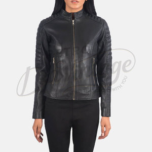 Premium Women Black Real <b>Leather</b> Biker <b>Jacket</b> Quilted Sleeves Slim Fit Soft Sheepskin Moto <b>Jacket</b> Casual <b>Leather</b> Outerwear - Product Image 4