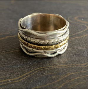 Dainty Multi Layer <b>Spinner</b> <b>Ring</b> Solid 925 <b>Silver</b> Pattern Anxiety Relief Statement Moving Band Jewelry - Product Image 4