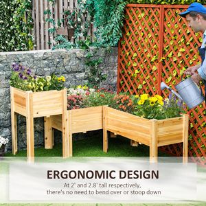 Set of 3 Elevated Wood <b>Planter</b> <b>Box</b> Raised Garden Bed with Legs Liner for Outdoor Plants Vegetables Herbs Flowers Backyard Patio - Product Image 5