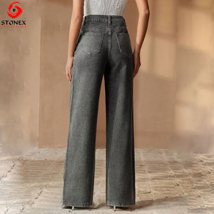 Jean décontracté taille haute pour femme, coupe large, en denim délavé avec sequins, style automne - Product Image 6