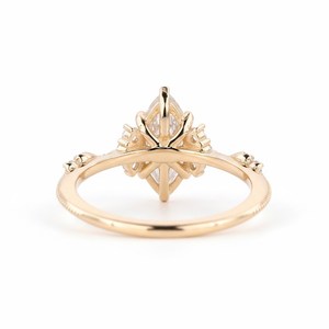 Magnifique bague de mariage en filigrane floral, or massif 10K 14K 18K, diamant de laboratoire taille marquise, argent sterling 925, bague de fiançailles - Product Image 4
