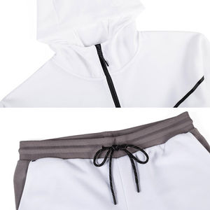 Chándal Unisex Blanco con Capucha y Cremallera, Manga Larga, Ligero, Diseño Deportivo Informal, Color Sólido, Transpirable, para Adultos, Invierno, con Pedrería - Product Image 5