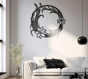 Modern Metal Floral Wall <b>Art</b> Circular Black Finish Handmade Decor for Home Decoration Medium 25-32 Inch - Product Image 3