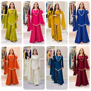 Conjunto de Salwar Kameez Azul de Algodón Bordado para Mujer, Traje Sharara con Dupatta, Largo hasta el Suelo, de Secado Rápido, para Fiestas, Bodas, Ropa Étnica - Product Image 6