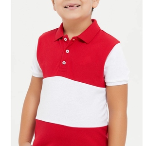 Polo pour garçons, manches courtes, à blocs de couleur, rayé, tricoté, décontracté, coupe classique, rouge et blanc - Product Image 3