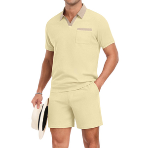 Breathable Men Summer Clothes Fashion Short Sleeve Patchwork Custom Logo Men Joggers Suits <b>Set</b> Shirt and Short <b>Set</b> Men - Product Image 1