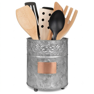 Rustic Galvanized Metal <b>Tool</b> <b>Caddy</b> with Wooden Handle Divided Storage Rack for Workshop Industrial Flatware & Cutlery Holder - Product Image 6