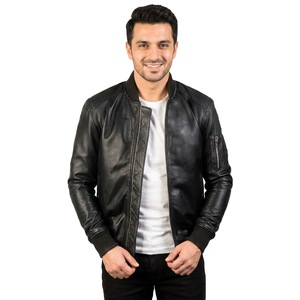 High Quality Coated Leather Jacket 100% Cow Skin Stand Collar Hooded Vintage Style for <b>Men</b> - Product Image 1