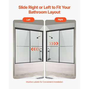 50-60 dentro. W X 60 In. H porta doccia vasca da bagno nera Bypass Semi-Frameless - Product Image 6