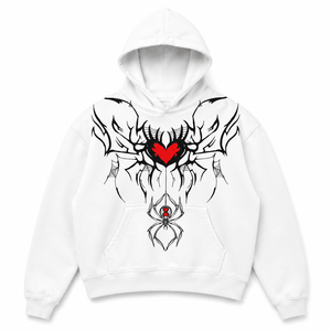 Sudadera con Capucha Oversize Unisex Optic White con Gráfico de Corazón de Araña, de Forro Polar Pesado, Estilo Urbano Personalizado - Product Image 2