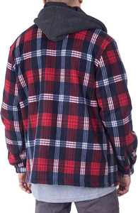 Wholesale <b>Men's</b> High Quality Eco-Friendly Windproof Casual Plaid Hooded <b>Flannel</b> <b>Jacket</b> Zipper Front Long Sleeve Winter Work Wear - Product Image 6