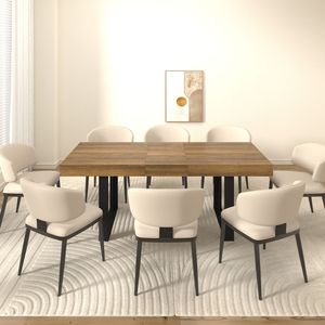 Tavolo da pranzo allungabile in legno effetto età e rettangolo nero per 6-10 persone 160-200 cm - Product Image 5