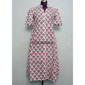 Vestido mini de algodón hecho a mano en India para mujer, con estampado floral hecho a mano, estilo casual y lindo para uso diario o fiestas. - Product Image 3