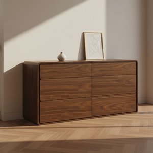 Commode autoportante moderne et minimaliste en teck massif Mora, finition naturelle, 6 tiroirs, durable, écologique, pour chambre à coucher, style farmhouse - Product Image 5