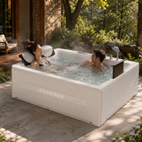 Ploutara Maßgefertigte Quadratische/Rechteckige Moderne Outdoor-Whirlpool-Badewanne Ergonomische Sitze Doppelte Kopfstützen Hydromassage-Düsen Smart