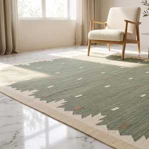 Hand Woven 100% Wool Kilim Area Rugs | Handmade Flatweave Dhurrie Rugs | Boho Abstract Washable Wool <b>Carpet</b> - Product Image 5