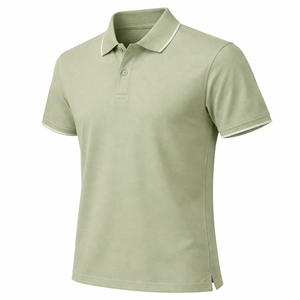 Camiseta Polo Lisa en Verde Salvia con Ribete Blanco, Bordado de Logotipo Personalizado, Proveedor de Fábrica al por Mayor - Product Image 3