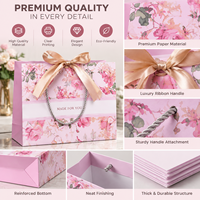 Sacs cadeaux en papier rose luxe personnalisés avec poignées en ruban, imprimés de fleurs, pour boutiques, cadeaux et emballages de vente au détail