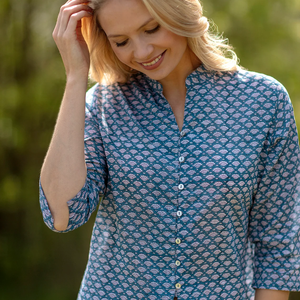 VENTE Haut court KURTA Style 7 Bleu acier avec motif festonné blanc Haut pour femme Haut indien - Product Image 2