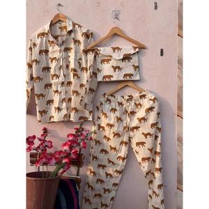 Leopard Print Cotton Muslin Pajama Set | Handcrafted Indian Block Print Loungewear - Product Image 1