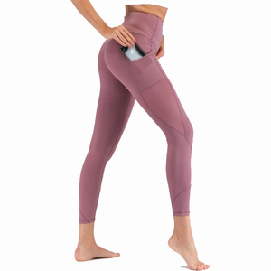 Women Mesh Panel Yoga <b>Leggings</b> <b>with</b> Side <b>Pockets</b> – Wholesale Activewear Fitness Workout Pants <b>with</b> Custom Logo Service - Product Image 1
