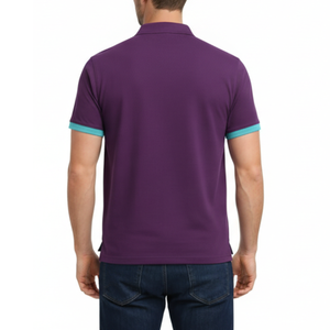 Polo Morado para Hombre, Estilo Nuevo, con Contraste en Verde Azulado en las Mangas, Corte Ajustado, Casual - Product Image 4