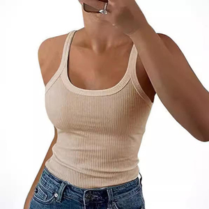 Débardeur côtelé sexy personnalisé pour femme, coupe ajustée, tricoté, dos nu, à fines bretelles, style camisole, gilet d'extérieur tendance, coupe ajustée classique - Product Image 4