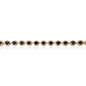 Exclusive Design 100% Authentic Blue Sapphire & Diamond Halo Tennis Bracelet K14 Real Yellow <b>Gold</b> Wedding Handmade Jewelry - Product Image 3