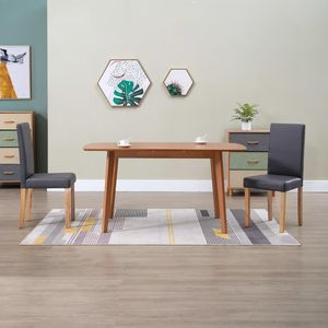Juego de 2 sillas de comedor de piel sintética gris con madera resistente, diseño estándar, modelo D0100HE7R2Y - Product Image 1