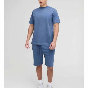 Mens Solid Color Summer <b>Set</b> Breathable 100% Cotton Streetwear Two Piece Outfit Crew Neck <b>Top</b> Drawstring <b>Shorts</b> Casual - Product Image 5