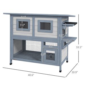 Casetta per Gatti in Legno Classica a 2 Piani Grigio Chiaro, Rifugio Rettangolare per Gatti da Interno con Punti di Accesso Multipli, Design Resistente alle Intemperie - Product Image 3