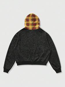 Sudaderas con capucha de lujo de algodón 100% de alto gramaje con lavado ácido, personalizadas, extragrandes, con capucha a cuadros y cremallera, estilo streetwear, venta al por mayor, ropa con MOQ bajo - Product Image 5