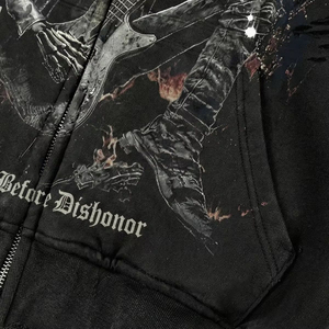 <b>Men's</b> Solid Winter Hoodie Distressed Rhinestone Zip <b>Jacket</b> Acid Wash Vintage Washed Streetwear Polyester/Cotton Embroidered - Product Image 2