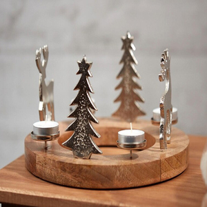 Décoration de Noël, couronne en métal, centre de table en forme d'étoile, porte-bougie à la lumière de la bougie, avec base en bois de mangue - Product Image 2