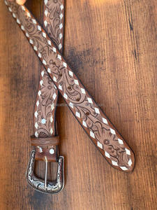 Nuevo cinturón floral de cuero de vaca occidental hecho a medida de calidad superior con diseño mecanizado a mano, proveedor de Fabricante superior en India - Product Image 2
