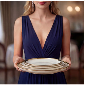 <span class=keywords><strong>Set</strong></span> di <span class=keywords><strong>piatti</strong></span> per stoviglie in porcellana Bone China con bordo in ceramica bianca - Product Image 3