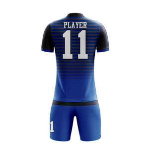 Custom Sublimation Soccer Jersey Set Men's Blue Striped V-Neck Short Sleeve Moisture Wicking <b>Athletic</b> Uniform Adult Team Wear - Product Image 4