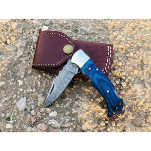 Cuchillo de Bolsillo Multifuncional Burraq OEM, Hecho a Mano, de Acero de Damasco, 8 Pulgadas, con Funda de Cuero, Regalo de Aniversario para Padrinos de Boda - Product Image 5