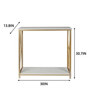 Consolle a 2 livelli in pino con specchio, piano in finto marmo e struttura in metallo dorato per soggiorno - Product Image 2