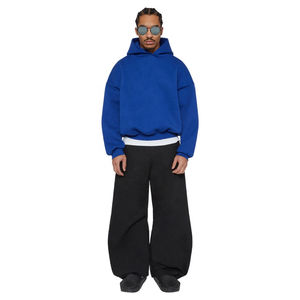 Sudadera con capucha extragrande para hombre, azul liso, de felpa francesa, informal, para otoño, de ajuste regular, de punto, de manga larga, gruesa - Product Image 4
