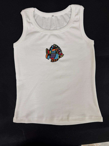 Top de tirantes con cuentas para niñas y mujeres, camiseta sin mangas de algodón acanalado para bebés, chaleco sin mangas con bordado de pez, ropa de verano para bebés - Product Image 4
