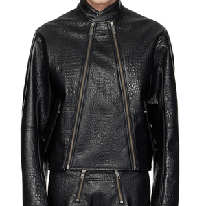 Veste en cuir véritable pour homme, faite à la main, motif crocodile, col montant, technique de teinture unie, produit fini au prix indiqué - Product Image 5