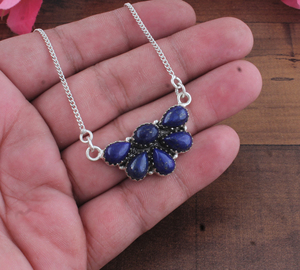 Handmade Silver Plated Unakite Natural Blue Gemstone Cluster <b>Fan</b> <b>Necklace</b> SHREE JAIPUR SILVER Model SJSM-3050 Vintage Style 18 - Product Image 3