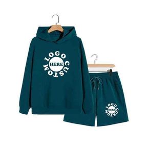 Conjunto de Sudadera con Capucha y Pantalones Cortos para Hombre, Color Sólido, Corte Holgado, Algodón, Chándal Deportivo, Logotipo Personalizado, Fabricante Mayorista, Dos Piezas - Product Image 1