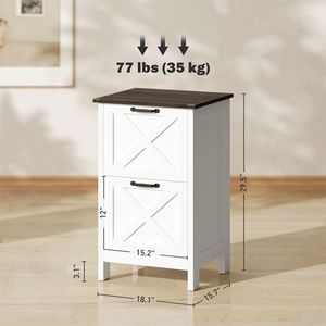 Meuble de rangement vertical rustique style ferme à 2 tiroirs, blanc vieilli, pour papiers A4 et format lettre - Product Image 3
